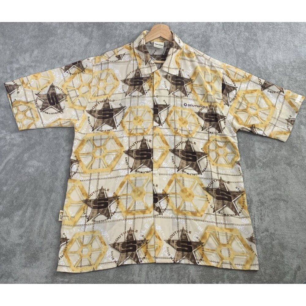 SouthPole Shirt Mens Medium Short Sleeve Signature Logo Button Up AOP Streetwear